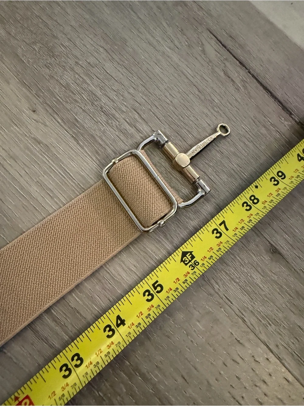 Elastic Tan Waist Belt with Gold Horsebit Accent